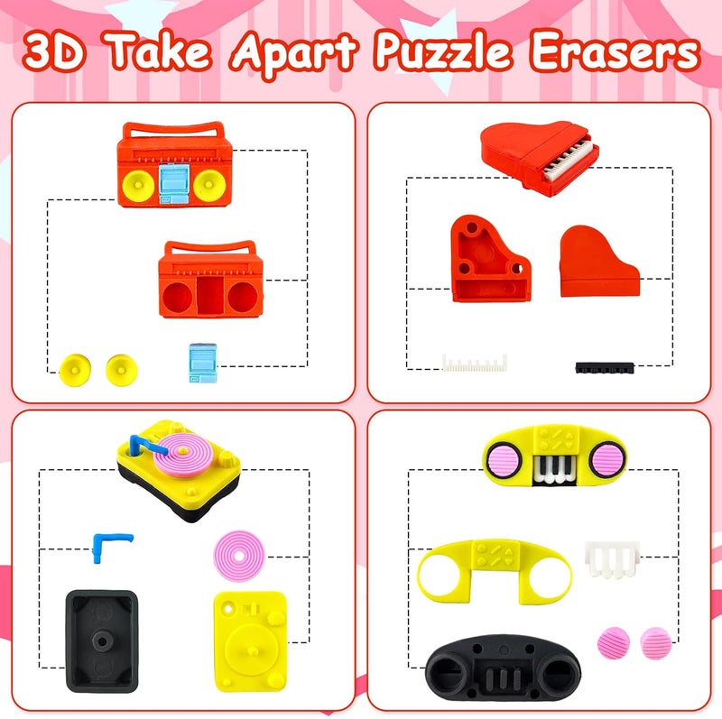 Satomoto 30 pcs Musical Erasers for Kids Classroom Prizes，Puzzle Eraser 3D Take Apart Musical Instrument Pencil Erasers for Kids Classroom Prizes, Class Treasure Box,Game Rewards,Party Favors - Image 2
